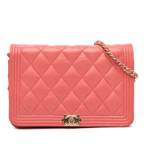 Pre-Loved Chanel Lambskin Boy Wallet On Chain